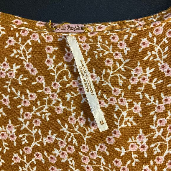 Free People Clara Tunic Mini Dress Neutral Tan Floral Bohemain Wrap Size M - Picture 6 of 10